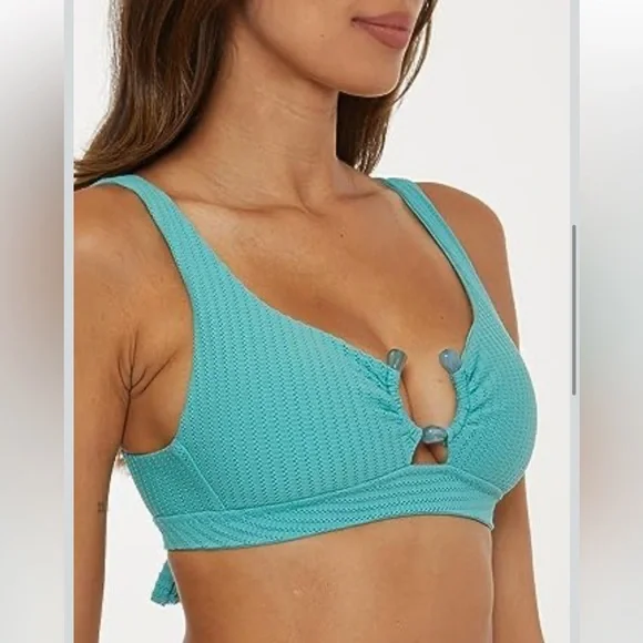NWT Becca Line Sand Scoop Neck Swim Top Bra and Bikini Bottom Sz L